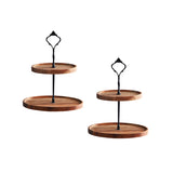 NNEAGS 2X 20cm 2 Tier Brown  Round Wooden Acacia  Dessert Tray Cake Snacks Cupcake Stand Buffet Serving Countertop Decor