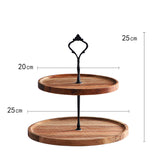 NNEAGS 2X 20cm 2 Tier Brown  Round Wooden Acacia  Dessert Tray Cake Snacks Cupcake Stand Buffet Serving Countertop Decor