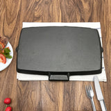 NNEAGS 2X 20.5cm Rectangular Cast Iron Griddle Grill Frying Pan with Folding Wooden Handle