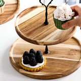 NNEAGS 2X 20cm 2 Tier Brown  Round Wooden Acacia  Dessert Tray Cake Snacks Cupcake Stand Buffet Serving Countertop Decor
