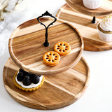 NNEAGS 2X 20cm 2 Tier Brown  Round Wooden Acacia  Dessert Tray Cake Snacks Cupcake Stand Buffet Serving Countertop Decor
