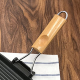 NNEAGS 2X 20.5cm Rectangular Cast Iron Griddle Grill Frying Pan with Folding Wooden Handle