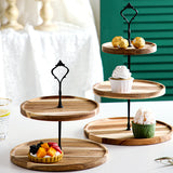 NNEAGS 2X 20cm 2 Tier Brown  Round Wooden Acacia  Dessert Tray Cake Snacks Cupcake Stand Buffet Serving Countertop Decor