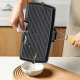 NNEAGS 2X 20.5cm Rectangular Cast Iron Griddle Grill Frying Pan with Folding Wooden Handle