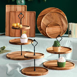 NNEAGS 2X 20cm 2 Tier Brown  Round Wooden Acacia  Dessert Tray Cake Snacks Cupcake Stand Buffet Serving Countertop Decor