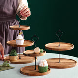 NNEAGS 2X 20cm 2 Tier Brown  Round Wooden Acacia  Dessert Tray Cake Snacks Cupcake Stand Buffet Serving Countertop Decor
