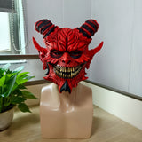 NNETM Demon Horror Mask Latex Headgear Red with Horns