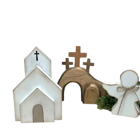 NNETM Easter Blessings: Set of 4 Wooden Jesus Ornaments