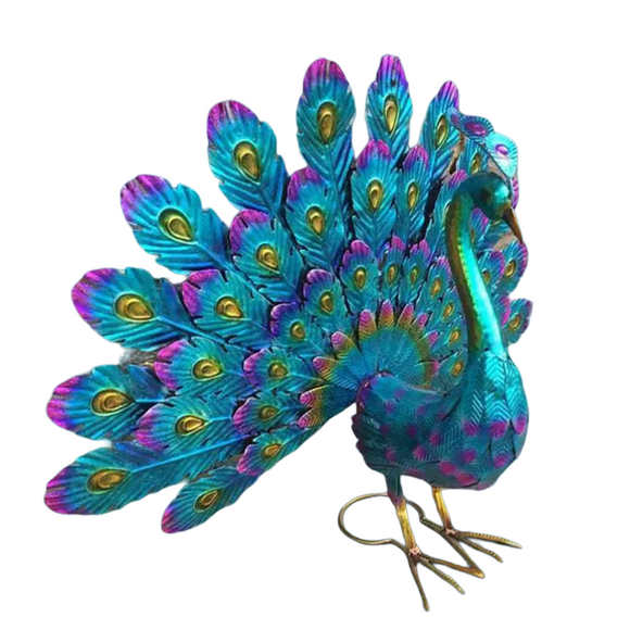NNETM Exquisite Painted Peacock Garden Sculpture - Elegant Metal Animal Figurine for Easter
