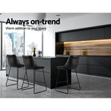NNEDSZ Artiss Bar Stools Kitchen Counter Barstools Leather Metal Chairs Black x2