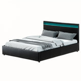 NNEDSZ Artiss Bed Frame Queen Size LED Gas Lift Black COLE