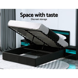 NNEDSZ Artiss Bed Frame Queen Size LED Gas Lift Black COLE