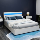 NNEDSZ Artiss Bed Frame Queen Size LED Gas Lift White COLE