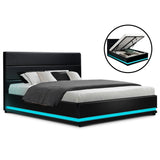 NNEDSZ Artiss Bed Frame Queen Size LED Gas Lift Black LUMI