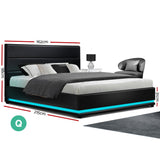 NNEDSZ Artiss Bed Frame Queen Size LED Gas Lift Black LUMI