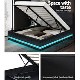 NNEDSZ Artiss Bed Frame Queen Size LED Gas Lift Black LUMI