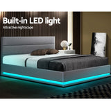 NNEDSZ Artiss Bed Frame Queen Size LED Gas Lift Grey LUMI