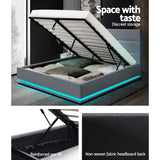 NNEDSZ Artiss Bed Frame Queen Size LED Gas Lift Grey LUMI
