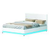 NNEDSZ Artiss Bed Frame Queen Size LED Gas Lift White LUMI