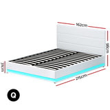 NNEDSZ Artiss Bed Frame Queen Size LED Gas Lift White LUMI
