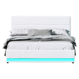 NNEDSZ Artiss Bed Frame Queen Size LED Gas Lift White LUMI
