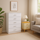 NNECN 5 Layer White Drawer Chest Storage with Bedside Table