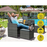 NNEDSZ Gardeon 5PC Bistro Set Wicker Table and Chairs Ottoman Outdoor Furniture Grey