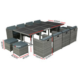 NNEDSZ Gardeon Outdoor Dining Set 13 Piece Wicker Table Chairs Setting Grey