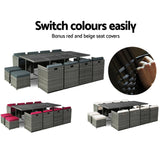 NNEDSZ Gardeon Outdoor Dining Set 13 Piece Wicker Table Chairs Setting Grey