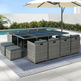 NNEDSZ Gardeon Outdoor Dining Set 13 Piece Wicker Table Chairs Setting Grey