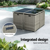 NNEDSZ Gardeon Outdoor Dining Set 9 Piece Wicker Table Chairs Setting Grey