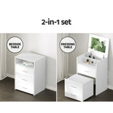 NNEDSZ Artiss 2-in-1 Dressing Table Stool Set Bedside Table White