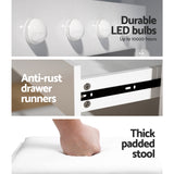 NNEDSZ Artiss Dressing Table Set Stool 12 Led Bulbs White
