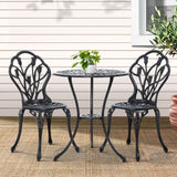 NNEDSZ Gardeon 3PC Outdoor Setting Bistro Set Chairs Table Cast Aluminum Patio Furniture Tulip Black