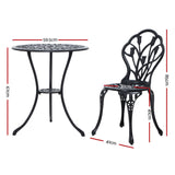 NNEDSZ Gardeon 3PC Outdoor Setting Bistro Set Chairs Table Cast Aluminum Patio Furniture Tulip Black