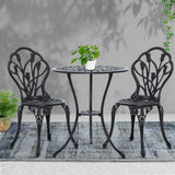 NNEDSZ Gardeon 3PC Outdoor Setting Bistro Set Chairs Table Cast Aluminum Patio Furniture Tulip Black