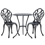 NNEDSZ Gardeon 3PC Outdoor Setting Bistro Set Chairs Table Cast Aluminum Patio Furniture Tulip Black