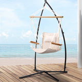 NNEDSZ Gardeon Hammock Chair with Steel Stand Armrest Outdoor Hanging Cream
