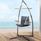 NNEDSZ Gardeon Hammock Chair with Steel Stand Armrest Outdoor Hanging Grey