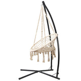 NNEDSZ Gardeon Hammock Chair with Steel Stand Macrame Outdoor Swinging Cream