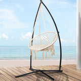 NNEDSZ Gardeon Hammock Chair with Steel Stand Macrame Outdoor Swinging Cream