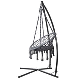 NNEDSZ Gardeon Hammock Chair with Steel Stand Macrame Outdoor Swinging Grey