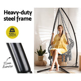 NNEDSZ Gardeon Hammock Chair with Steel Stand Macrame Outdoor Swinging Grey
