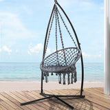 NNEDSZ Gardeon Hammock Chair with Steel Stand Macrame Outdoor Swinging Grey