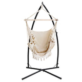 NNEDSZ Gardeon Hammock Chair with Steel Stand Hanging Outdoor Tassel Cream