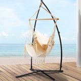NNEDSZ Gardeon Hammock Chair with Steel Stand Hanging Outdoor Tassel Cream