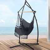 NNEDSZ Gardeon Hammock Chair with Steel Stand Hanging Outdoor Tassel Grey