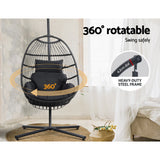 NNEDSZ Gardeon Outdoor Egg Swing Chair Hanging Chair Wicker Rope Pod Stand Foldable Grey