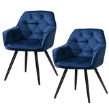 NNEDSZ Artiss Dining Chairs Set of 2 Velvet Diamond Tufted Armchair Blue