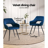 NNEDSZ Artiss Dining Chairs Set of 2 Velvet Hollow Armchair Blue